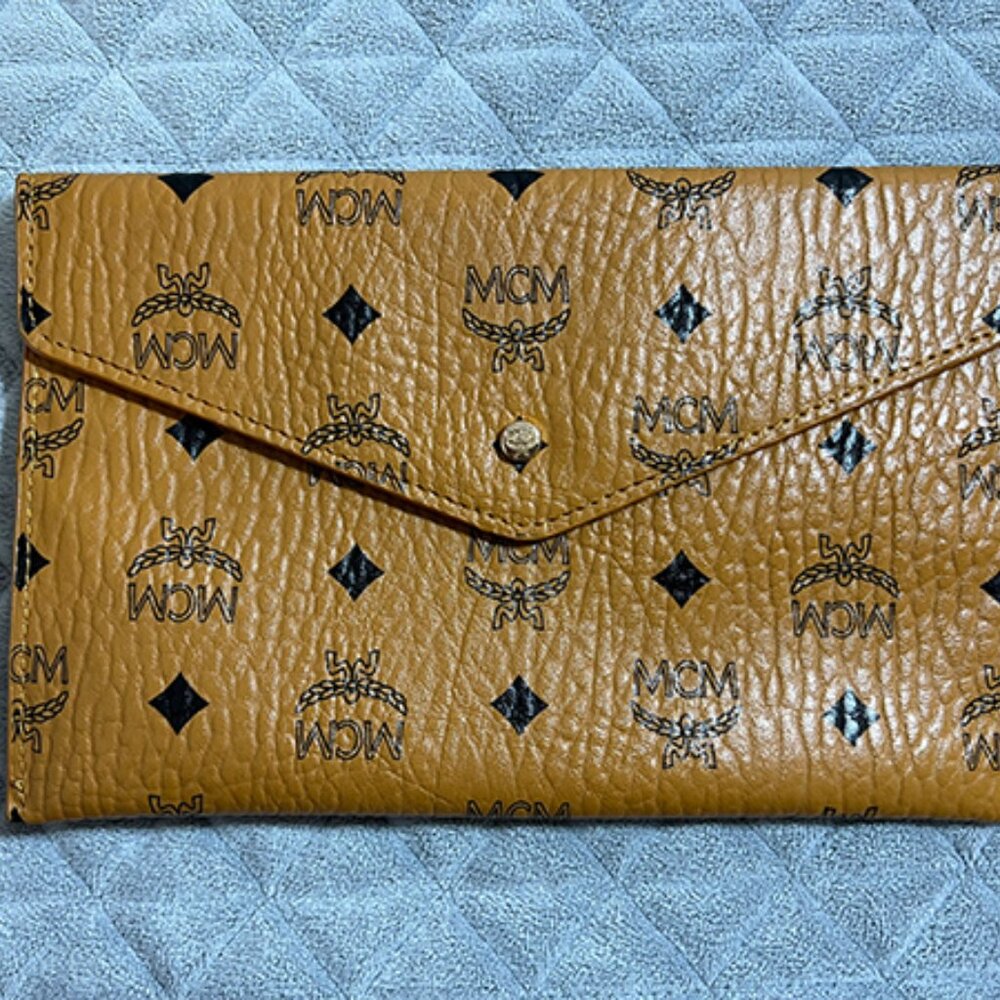 MCM Cognac Snap Envelope Clutch/Pouch NWOB